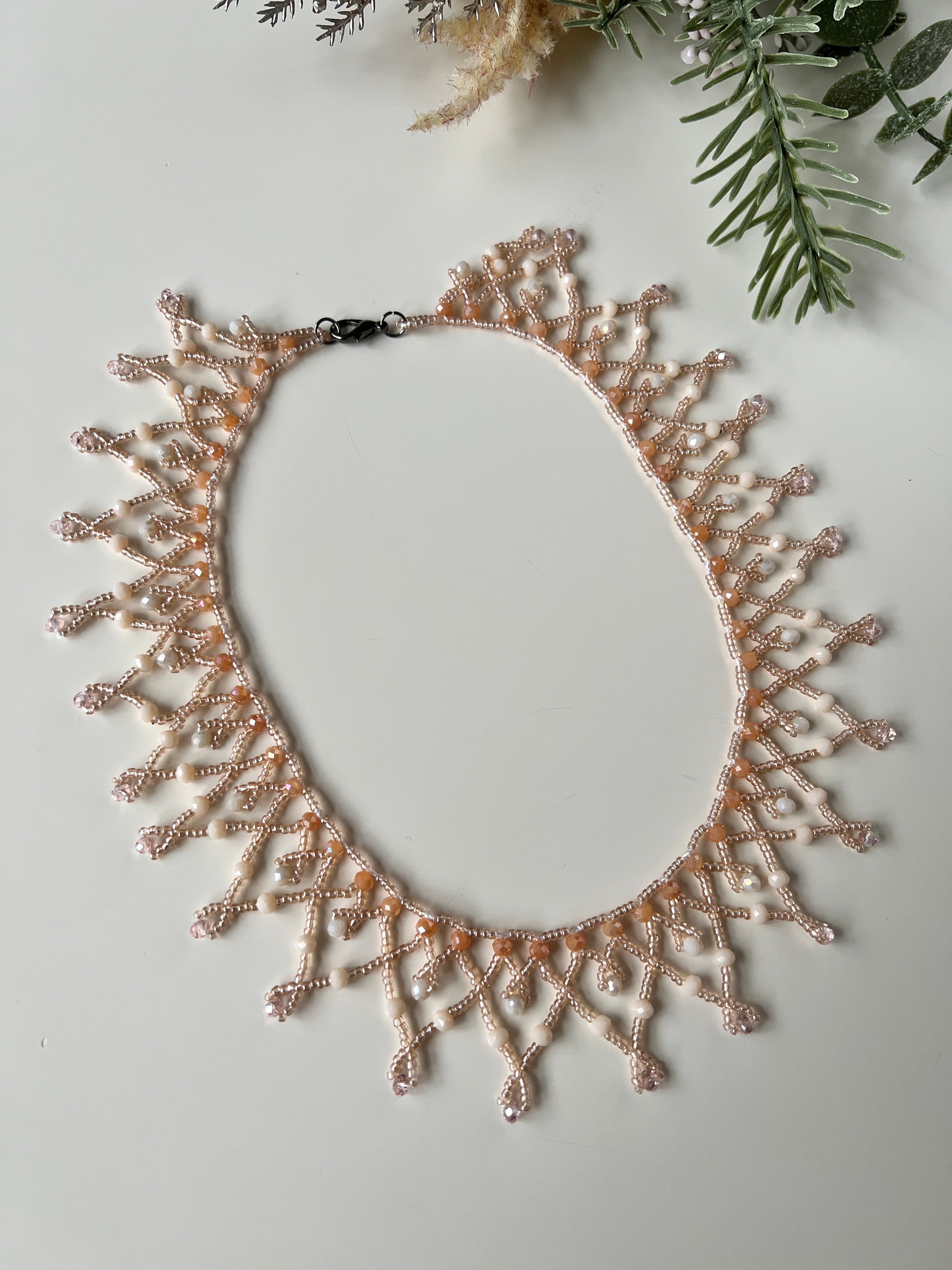 Cream Beaded Handmade Necklace