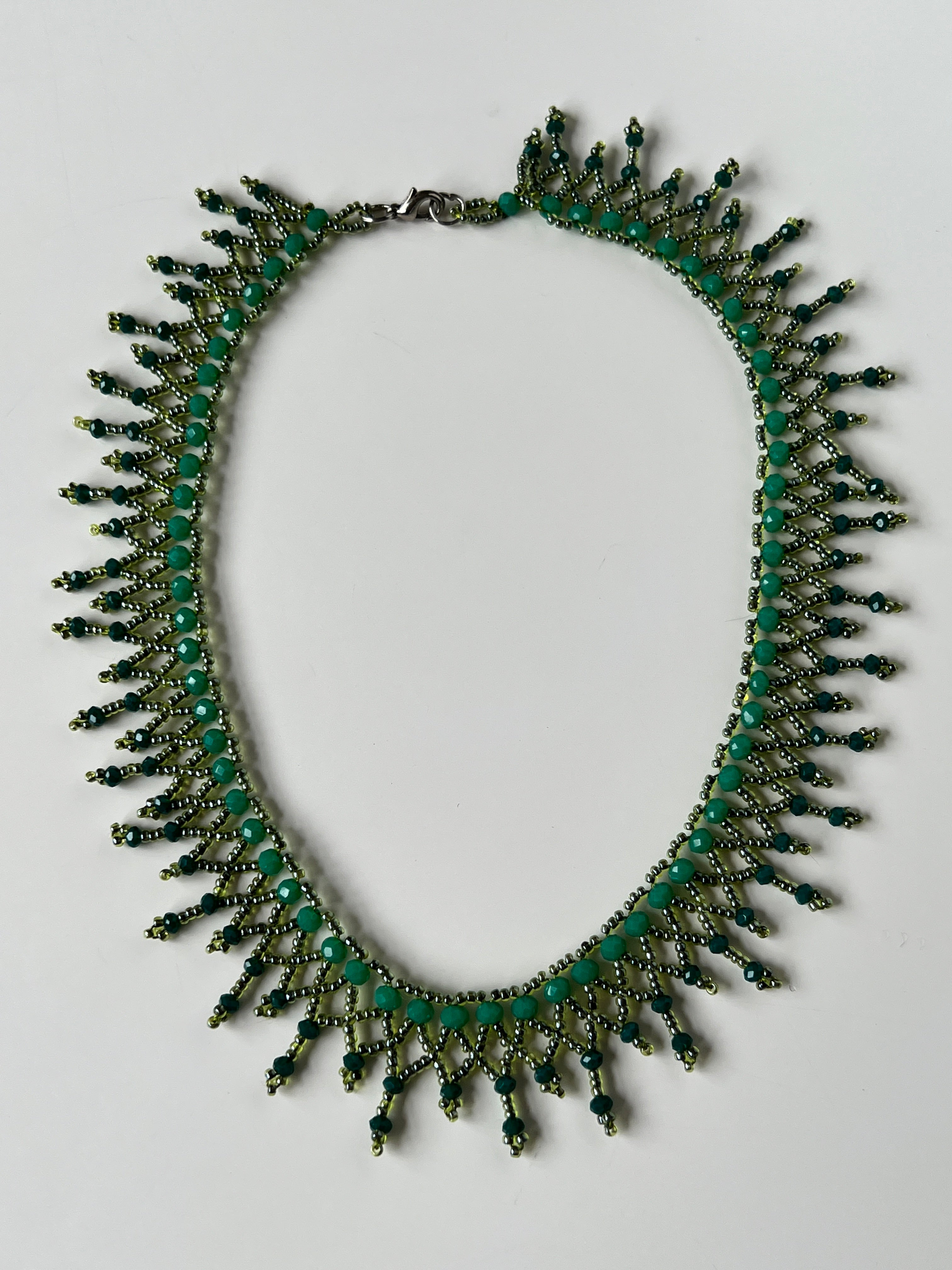 Green Beaded Handmade Statement Necklace