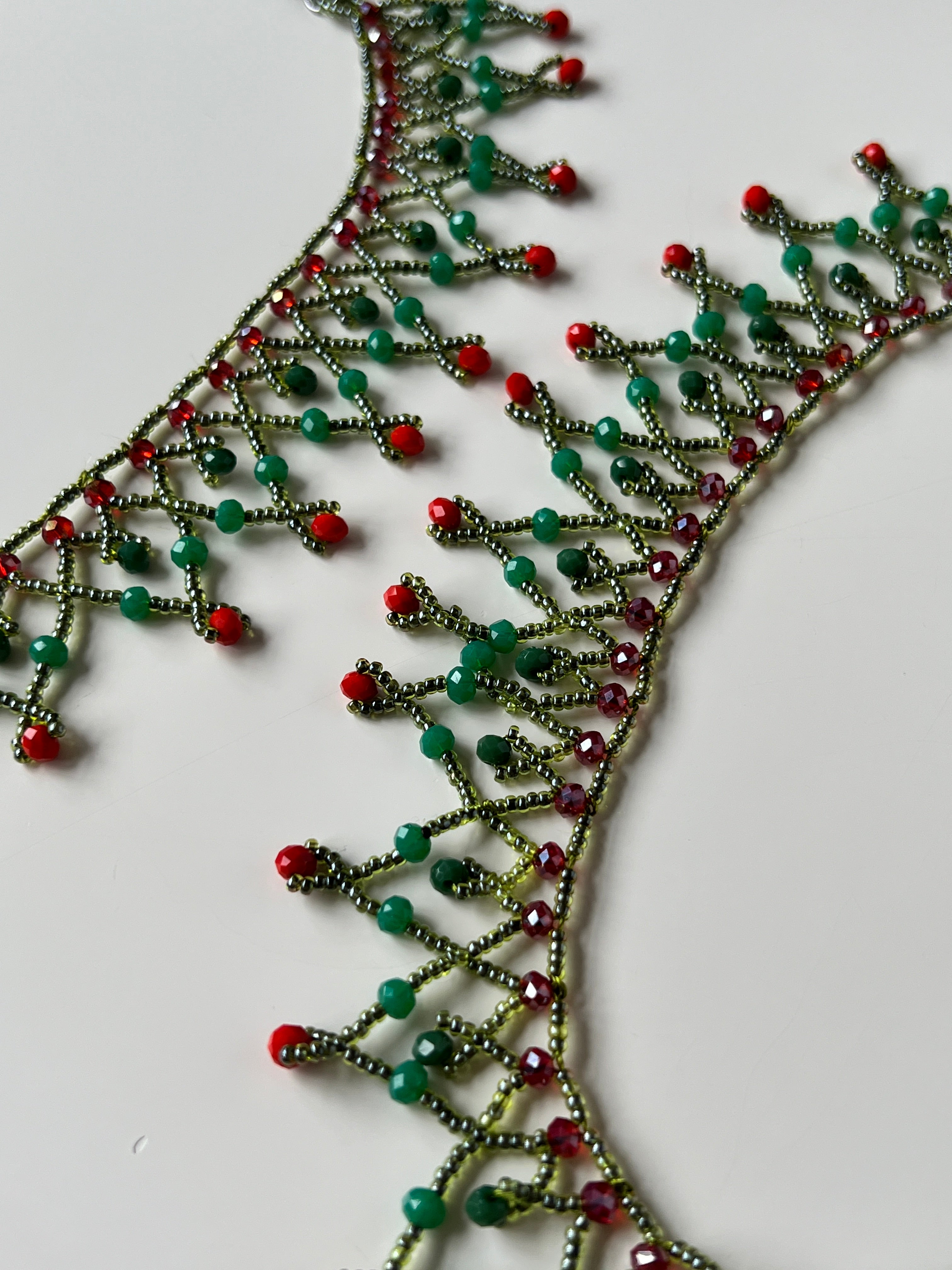 Green & Red Beaded Handmade Statement Necklace