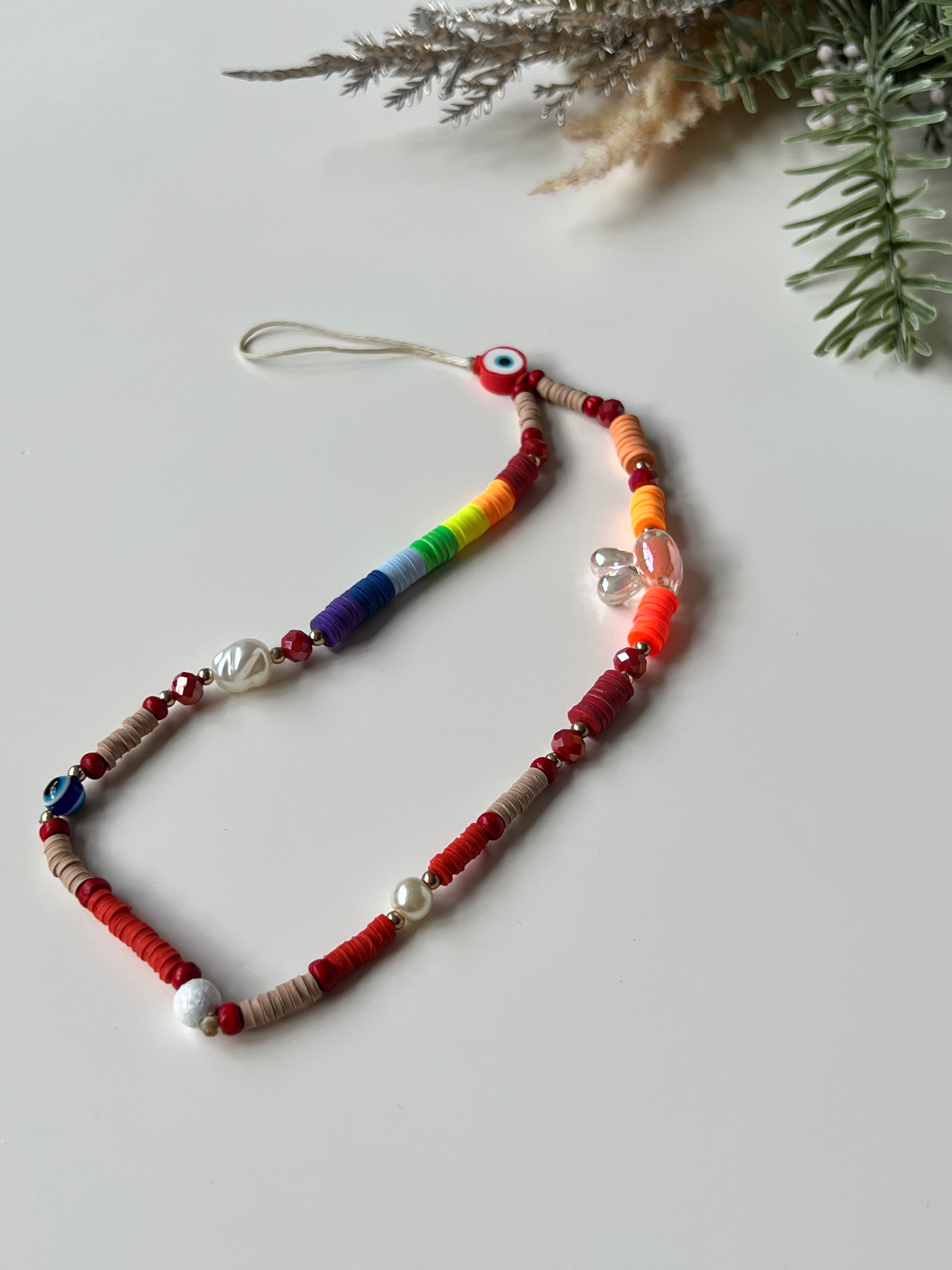 Multicoloured Phone Strap With Evil Eye Charm