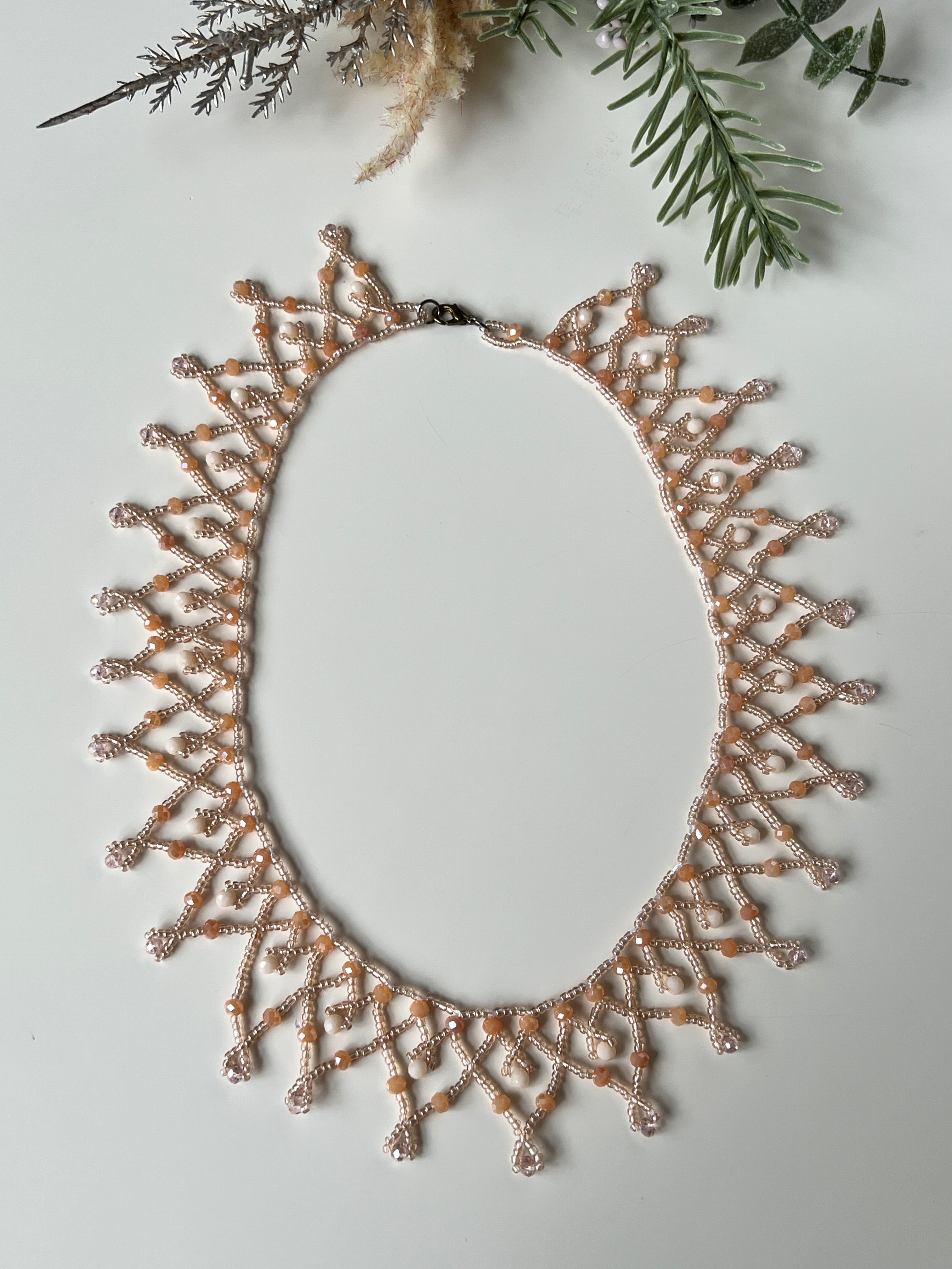 Cream Beaded Handmade Necklace