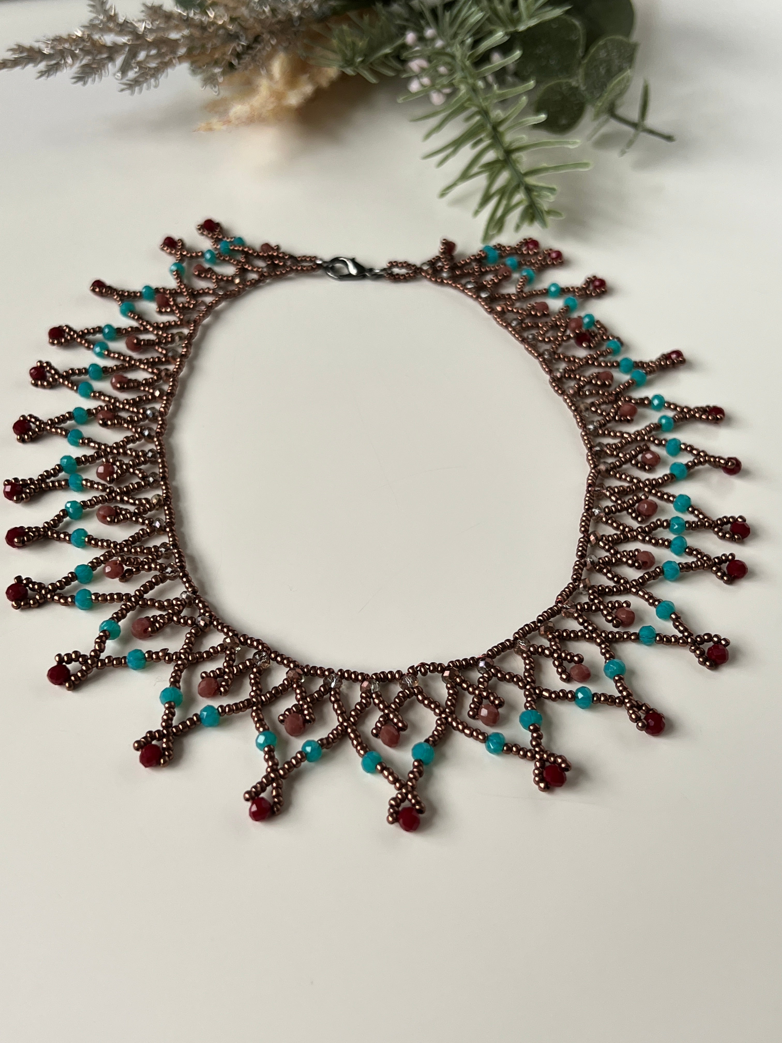 Brown Beaded Handmade Statement Necklace