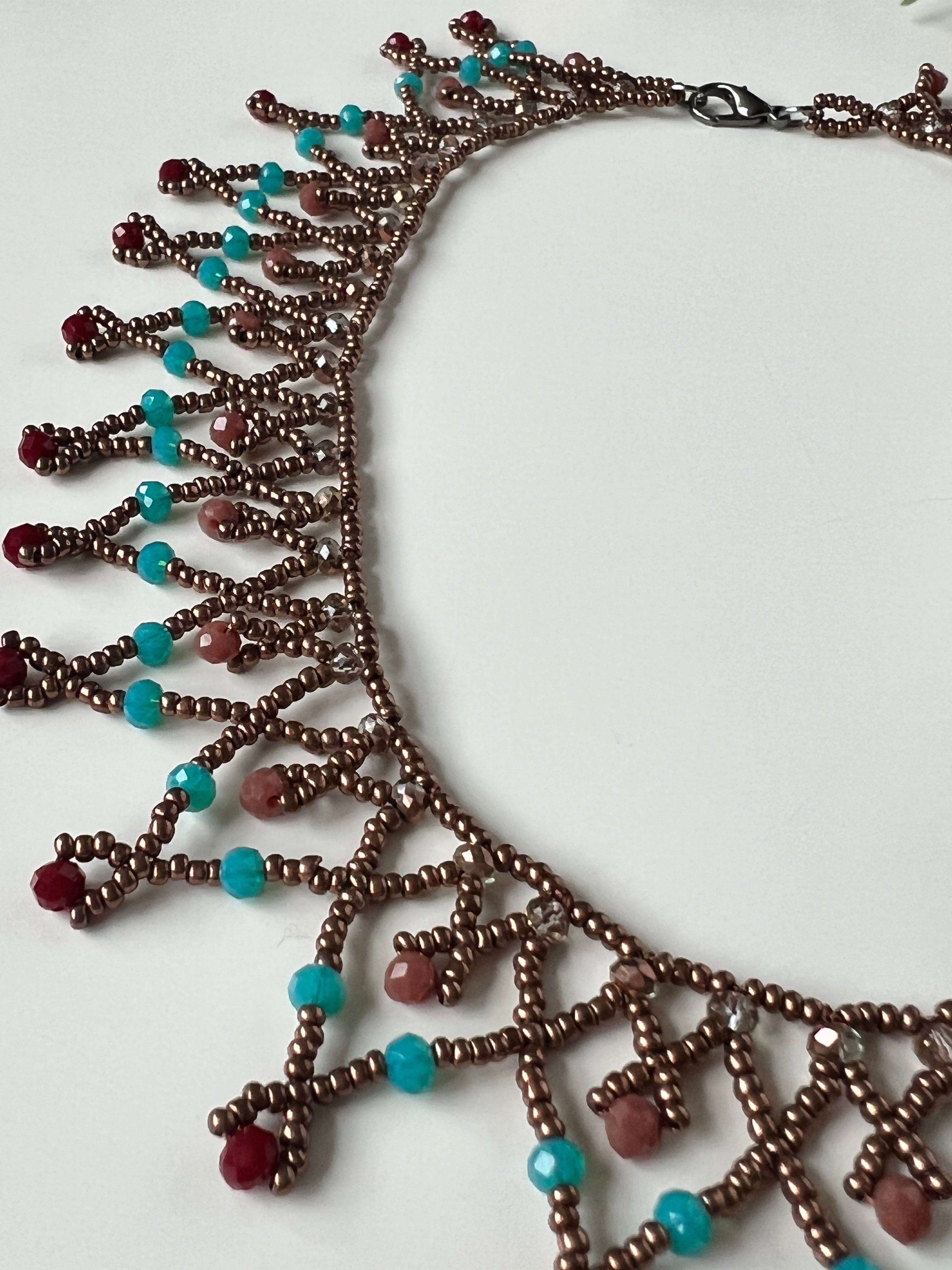 Brown Beaded Handmade Statement Necklace