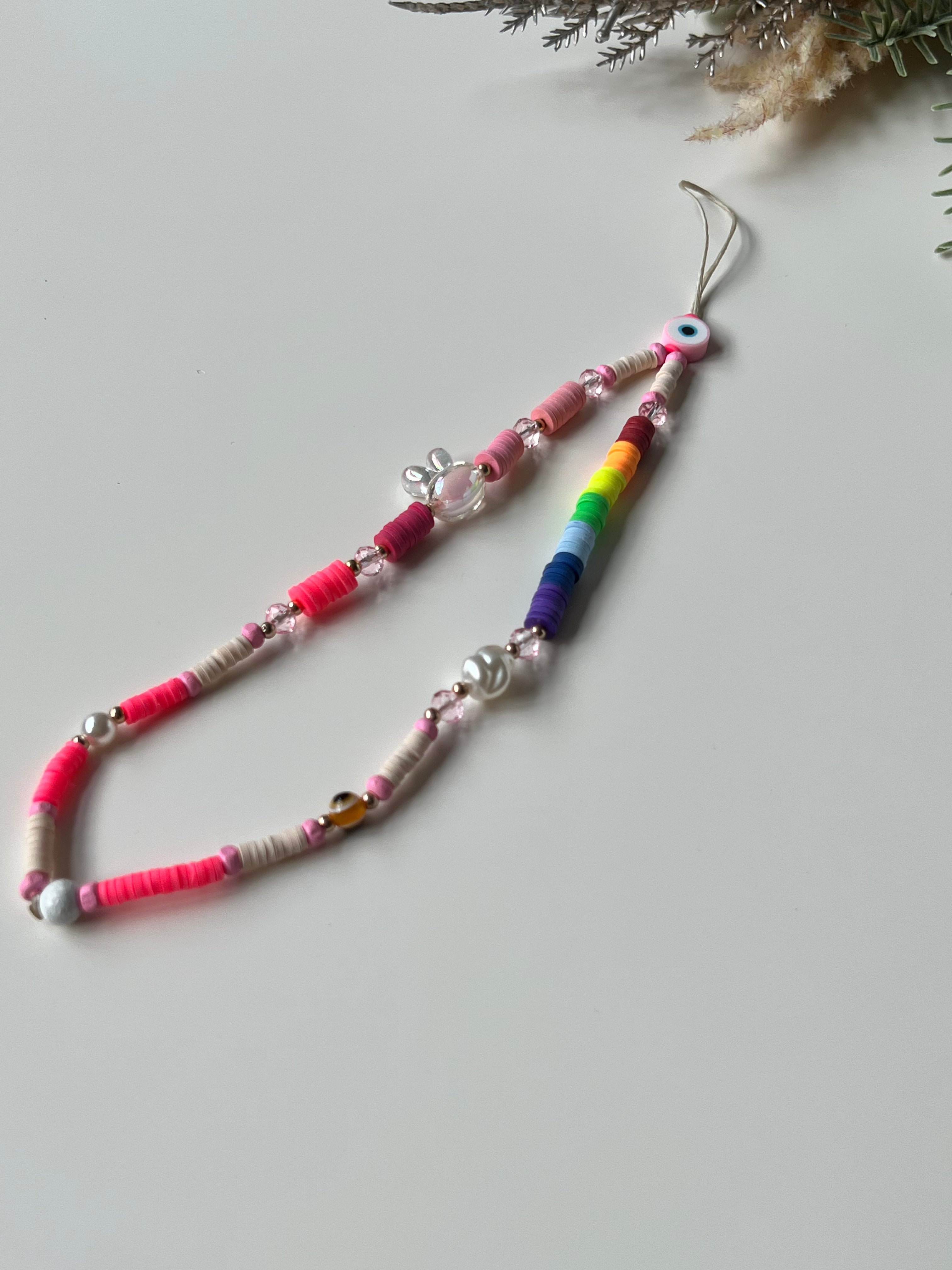 Multicoloured Phone Strap With Evil Eye Charm