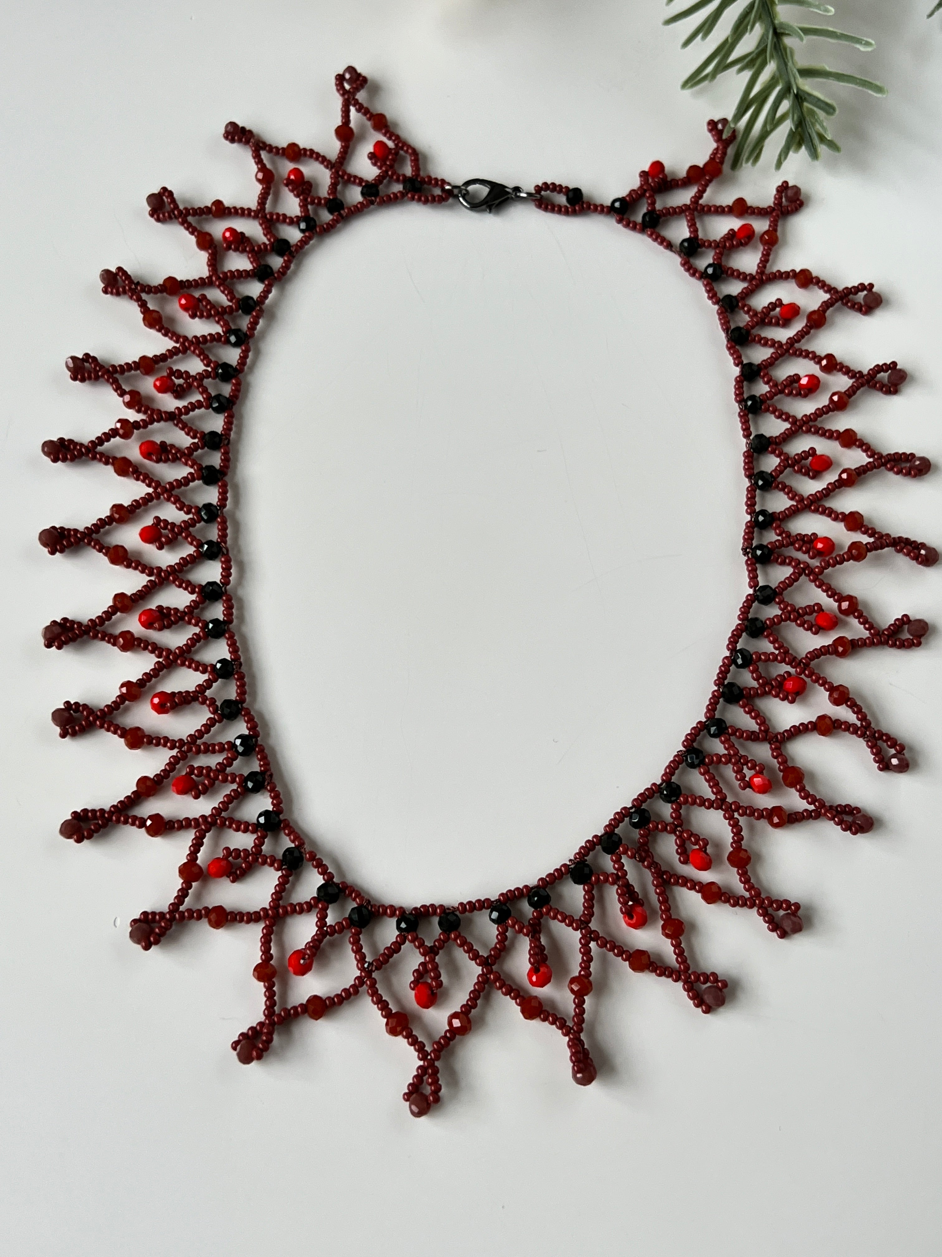 Red/Brown Beaded Handmade Statement Necklace