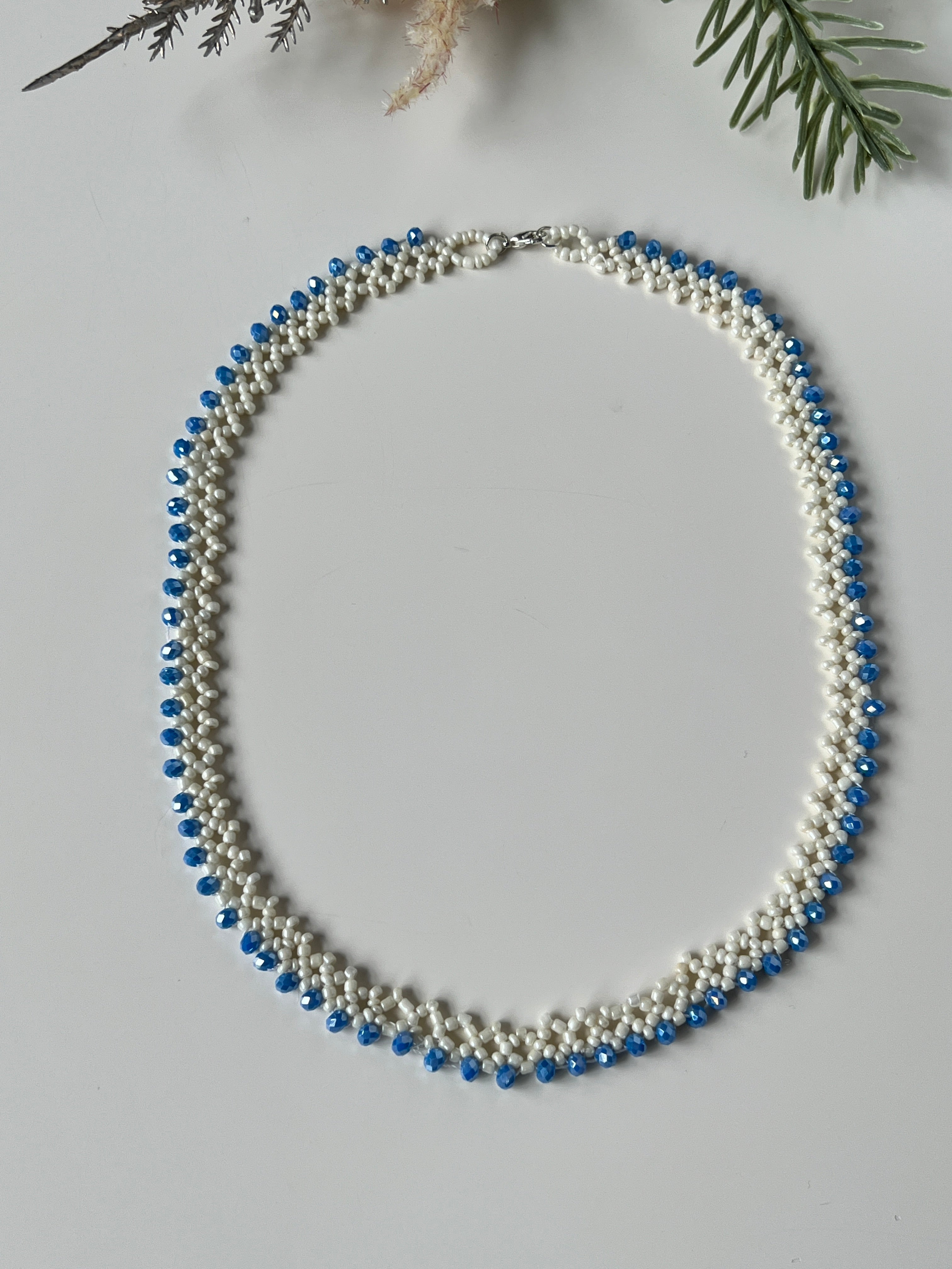 White & Blue Beaded Necklace
