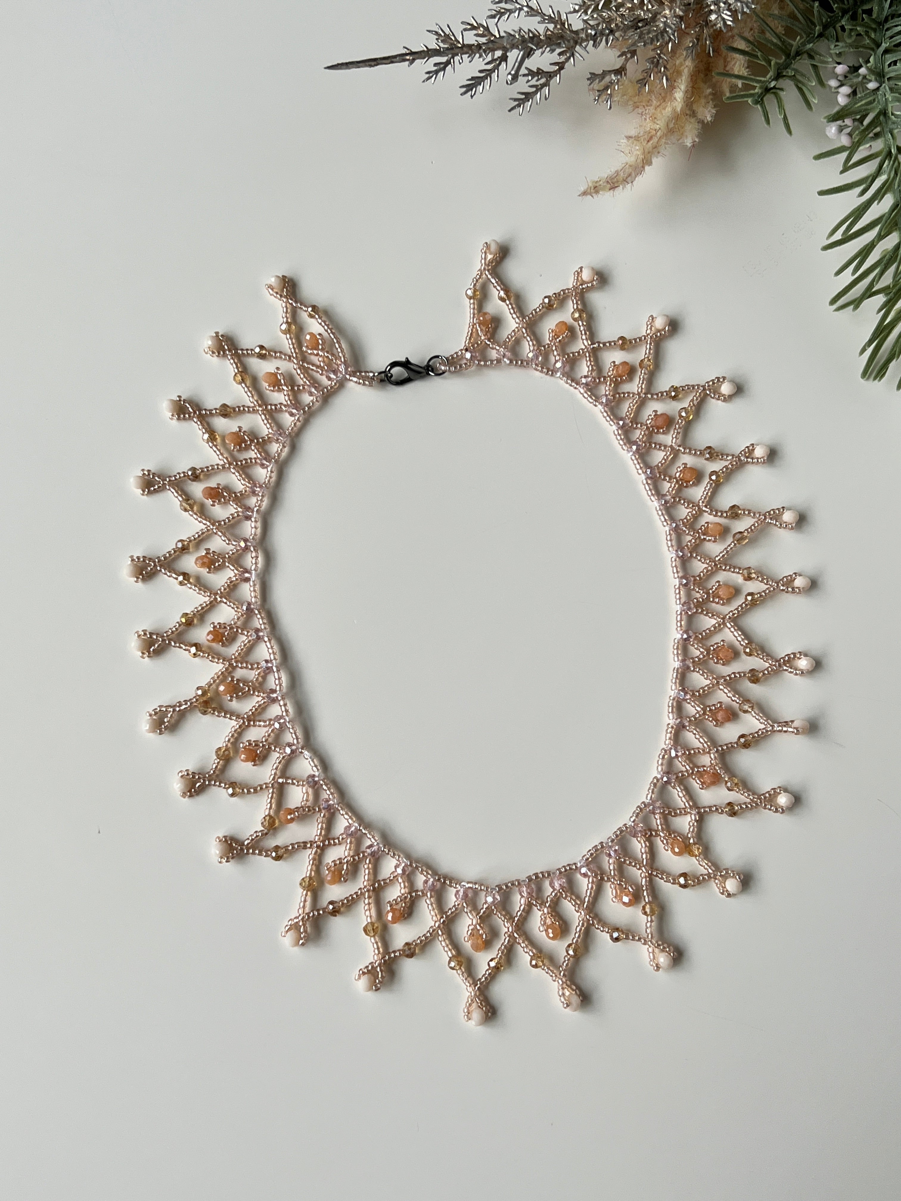 Cream Beaded Handmade Necklace