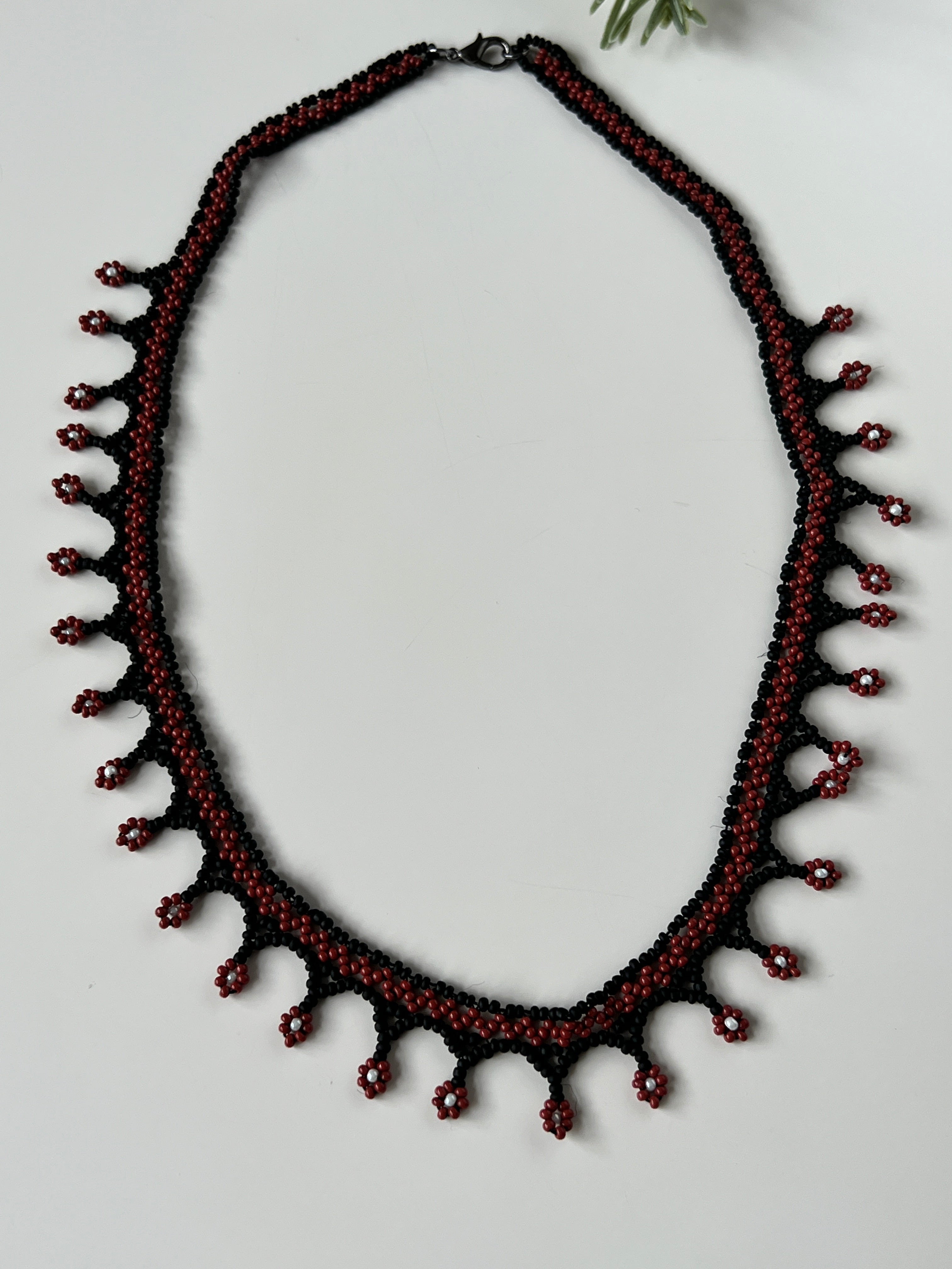 Red/Brown Beaded Handmade Statement Necklace