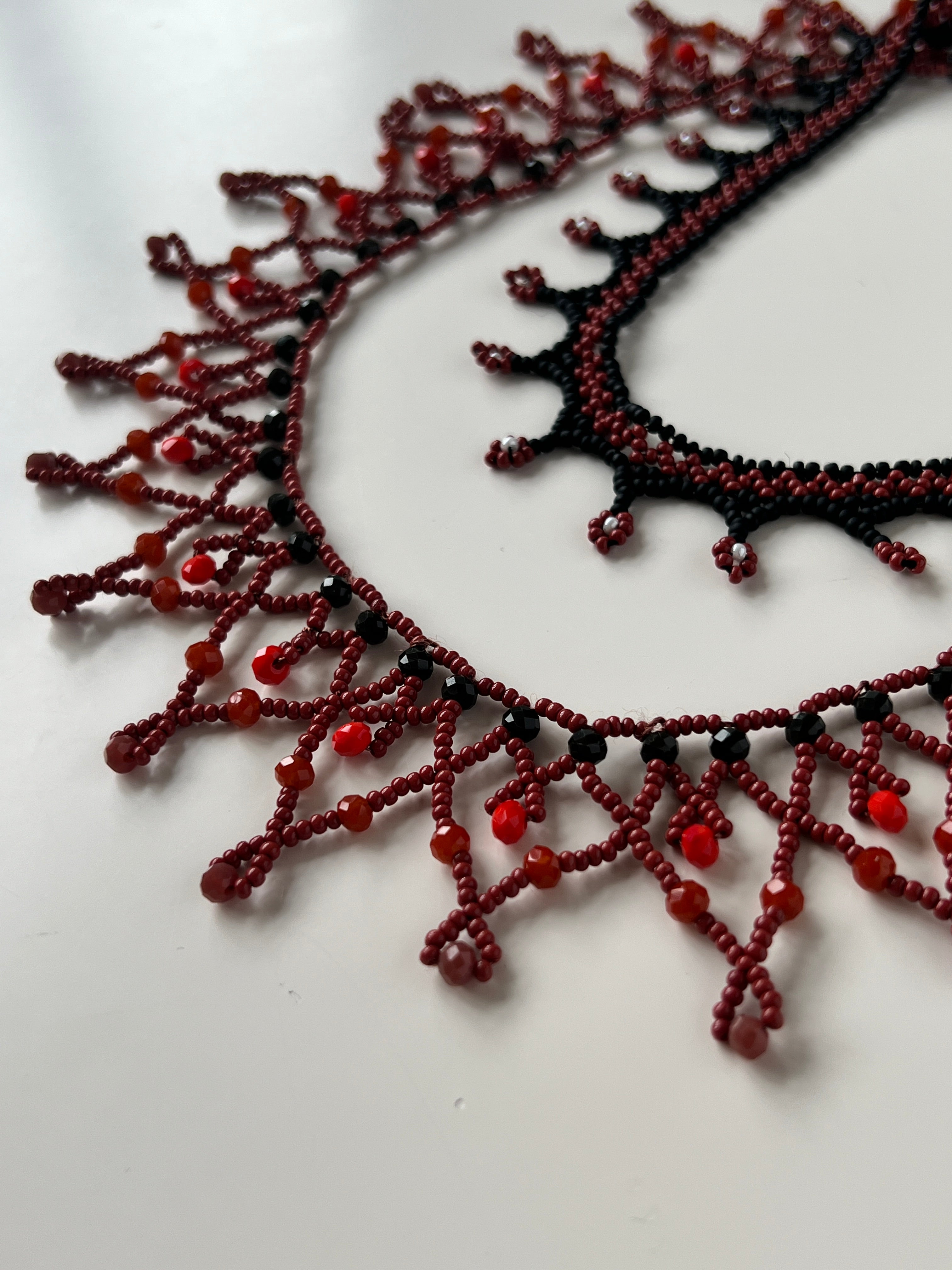 Red/Brown Beaded Handmade Statement Necklace